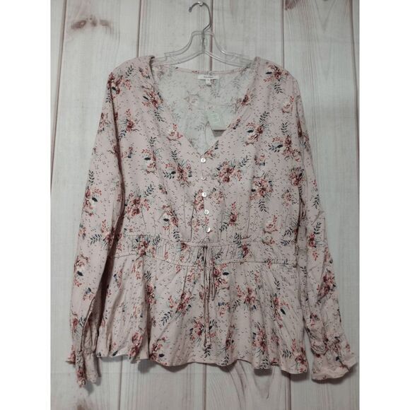 Maurices Floral Blouse Button Front Peplum Long Sleeve Womens Top‎ - Picture 1 of 8